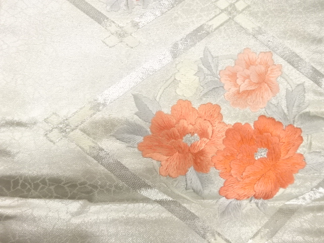 JAPANESE KIMONO / ANTIQUE NAGOYA OBI / SILK / EMBROIDERY / FLOWER